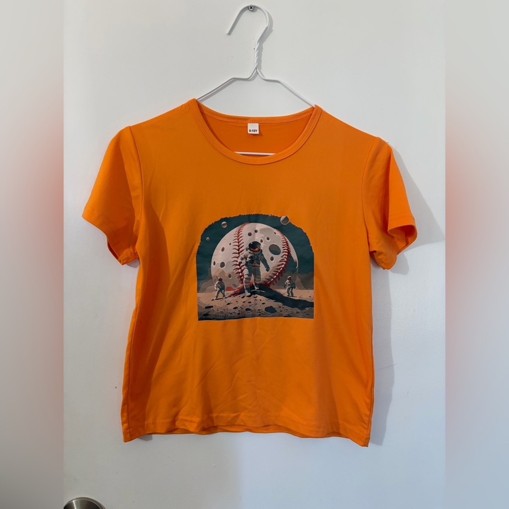Boys 9-10 Youth Astronaut Baseball Orange Graphic T-Shirt Tote2